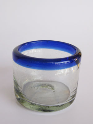 vasos tipo Chaser con borde azul cobalto, 4 oz, Vidrio Reciclado, Libre de Plomo y Toxinas